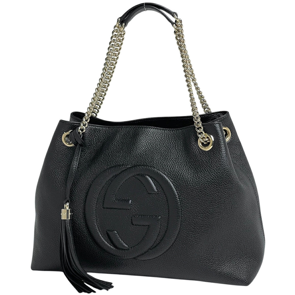 Gucci Soho Chain Shoulder Bag Interlocking G Leather Black